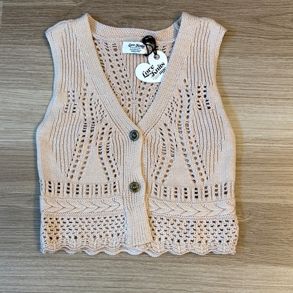Love Stitch Tan Knit Cardigan Vest XXS